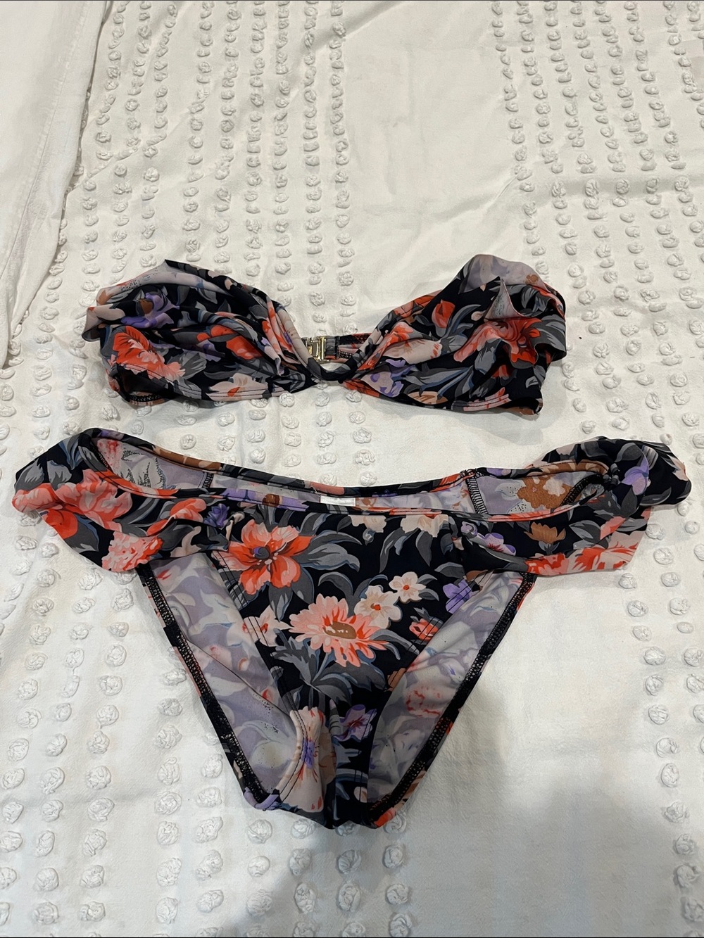 Zimmermann Floral frill Bandeau Bikini Swimsuit sz 2 top 3 bottom